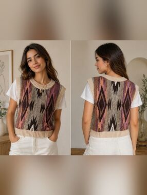 a.n.a Knit Vest with Beige and Mauve Colorblock